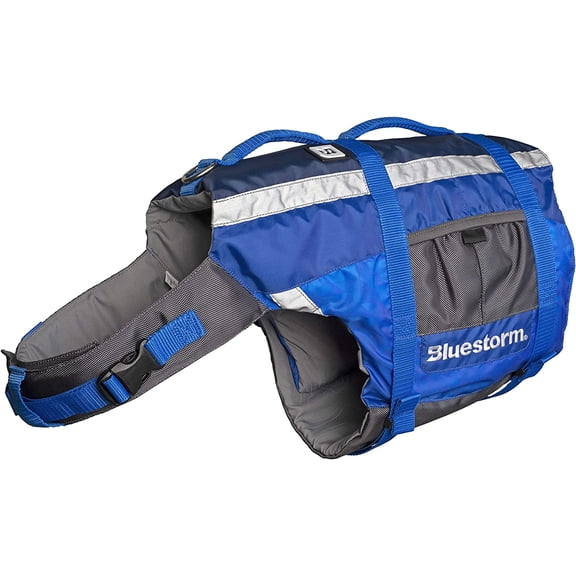 BLUESTORM Advanced Dog Vest with Reflective Stripes/Adjustable Neck Strap | Medium | Deep Blue