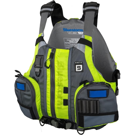 BLUESTORM Kinetic Fishing Life Jacket (PFD) | Fully Adjustable | Slim Back | Large Pockets | US Guard Approved | for Kayaking, Fishing and More