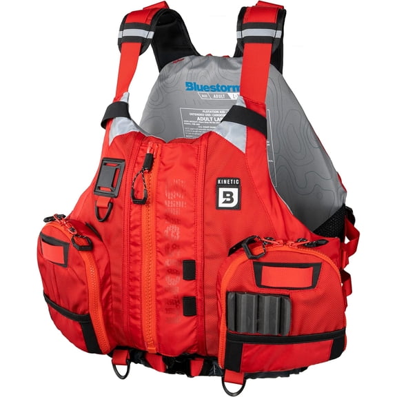 BLUESTORM Kinetic Fishing Life Jacket (PFD) | Fully Adjustable | Slim Back | Large Pockets | US Guard Approved | for Kayaking, Fishing and More