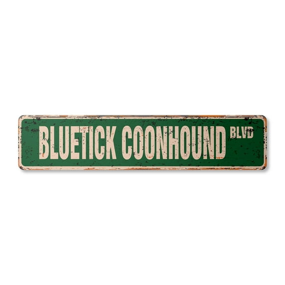 BLUETICK COONHOUND Vintage Aluminum Street Sign hunting dog breeder hunter pet rustic metal tin | Indoor/Outdoor |  24" Wide