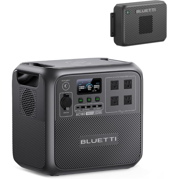 BLUETTI AC180 Portable Power Station & Charger 2 (Ships Separately), 1152Wh LFP Battery Backup, 1200W Car Alternator Charging, Fast Power for Road Trips & Off-Grid Use