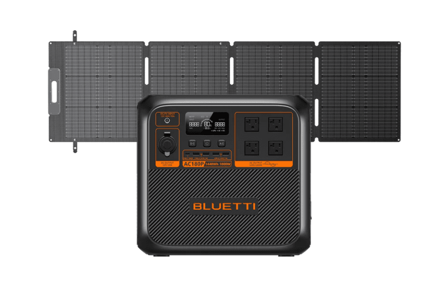 BLUETTI AC180P Solar Generator with 200W Solar Panel (Ships Separately), 1440Wh LiFePO4 Portable Power Station, 4 x 1800W AC Outlets, 2700W Surge