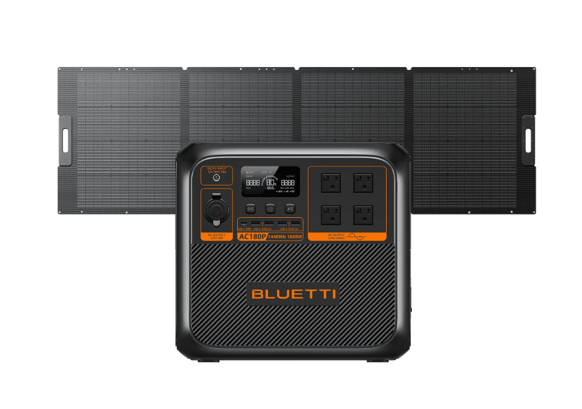 BLUETTI AC180P Solar Generator with 350W Solar Panel (Ships Separately), 1440Wh LiFePO4 Battery, 4 x 1800W AC Outlets, 2700W Surge