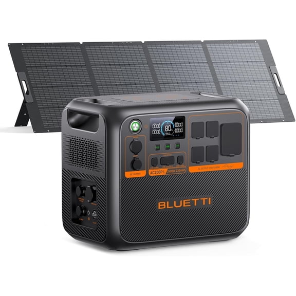 BLUETTI AC200PL Solar Generator with 350W Solar Panel (Ships Separately), 2304Wh LiFePO4 Battery Backup, 4 x 2400W AC Outlets, TT-30 RV Output, Expandable to 8448Wh