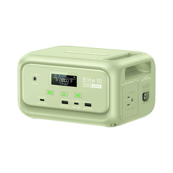 BLUETTI Elite 10 Mini Portable Power Station, 128Wh LiFePO4 Battery, 200W AC Outlet, 10ms UPS Backup, Solar Rechargeable for Camping, Travel & Emergency Backup(Green)