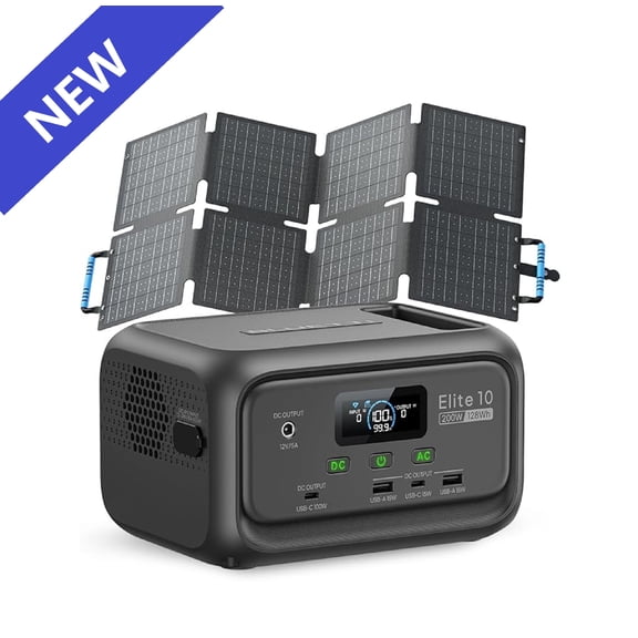BLUETTI Elite 10 Solar Generator with 60W Solar Panel, 128Wh Portable Power Station, 200W AC Outlet, UPS Backup for Camping, Home and Travel