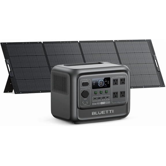 BLUETTI Elite 100 V2 Portable Power Station, 1024Wh Solar Generator with 350W Solar Panel, 1800W AC Outlets for Camping, Home Backup, Emergency Use