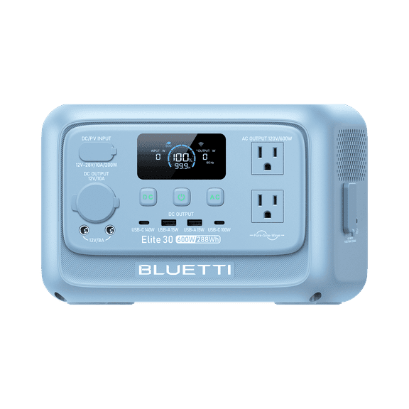 BLUETTI Elite 30 V2 Portable Power Station,288Wh 600W Solar Generator for Camping & Backup(Glacier Blue)