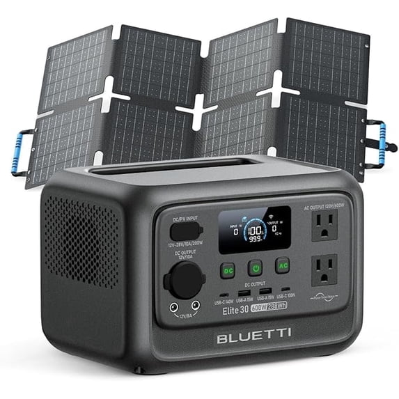 BLUETTI Elite 30 V2 Solar Generator , 288Wh LiFePO4 Portable Power Station with 60W Solar Panel, 600W AC Outlets (1500W Power Lifting), Bundle Ships Separately, for Camping, Home Backup & Emergency