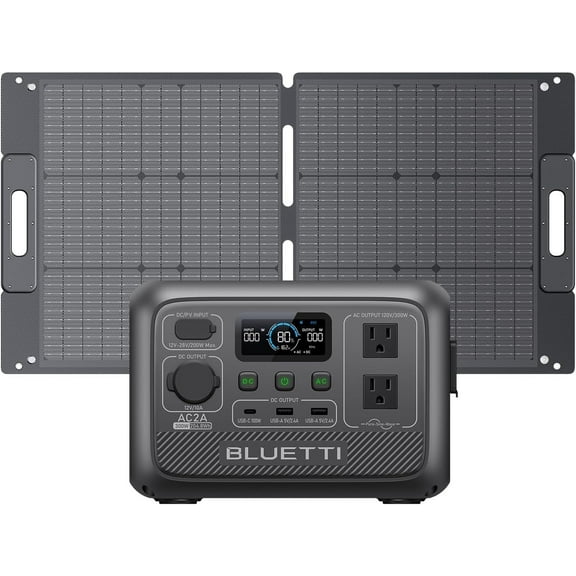 BLUETTI Portable Power Station AC2A with 100W Solar Panel, 204Wh LiFePO4 Battery Backup w/ 2 300W (600W Power Lifting) AC Outlets, Recharge to 80% in 40 Min., Solar Generator for Outdoor Camping