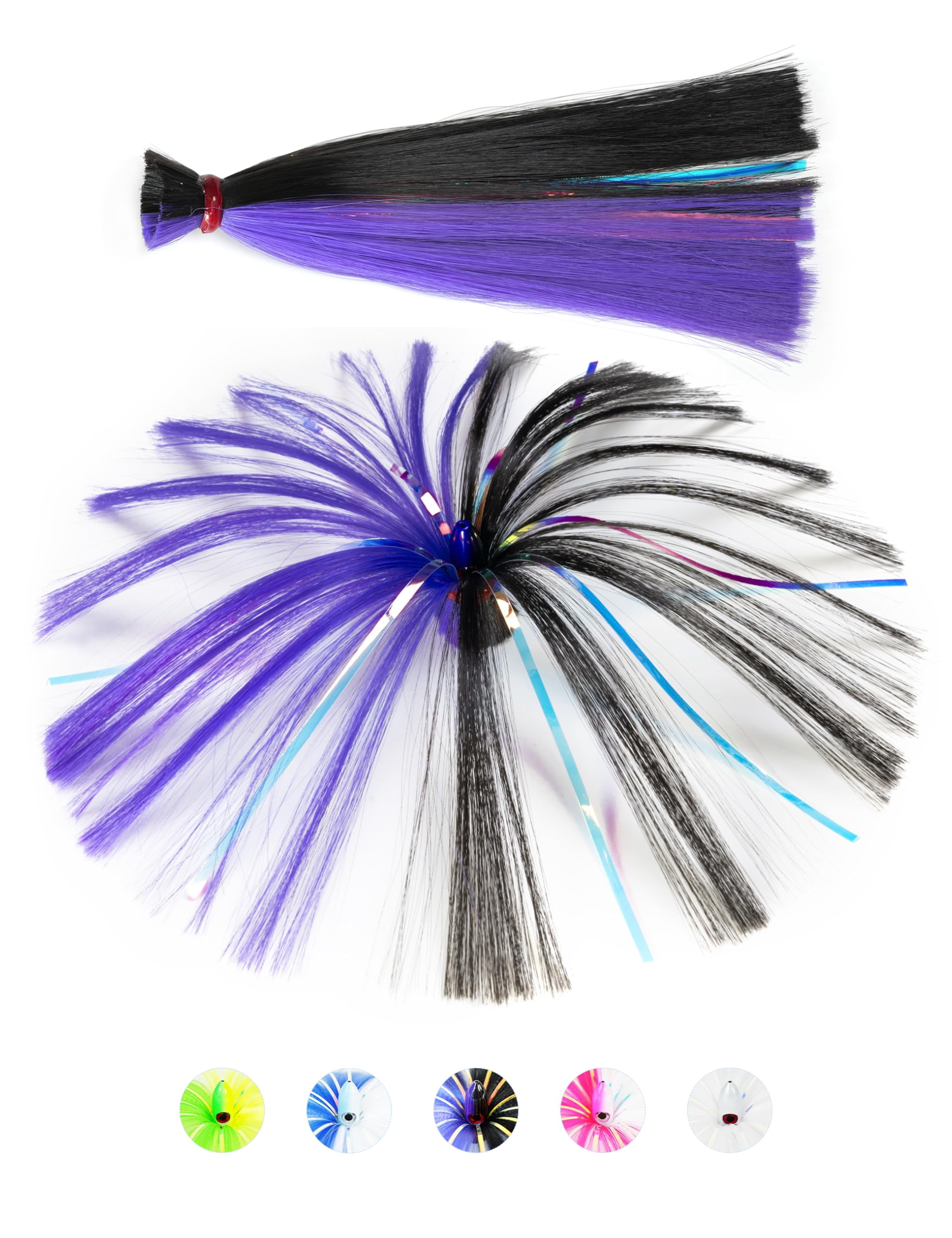BLUEWING 1/2oz Sea Trolling Lures with Lead Head Saltwater Fishing Witches Big Game Ballyhoo Skirt for Tuna, Wahoo, Sailfish, Mahi Mahi, Black/Purple, Model B