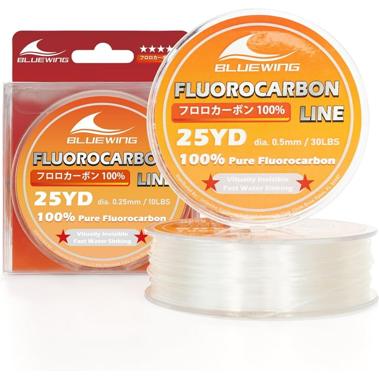 BLUEWING 100% Pure Fluorocarbon Fishing Line 25yd 10lb Fishing Fluorocarbon  Leader Line Clear Thin Diameter Fishing String for Freshwater and Saltwater  Fishing 