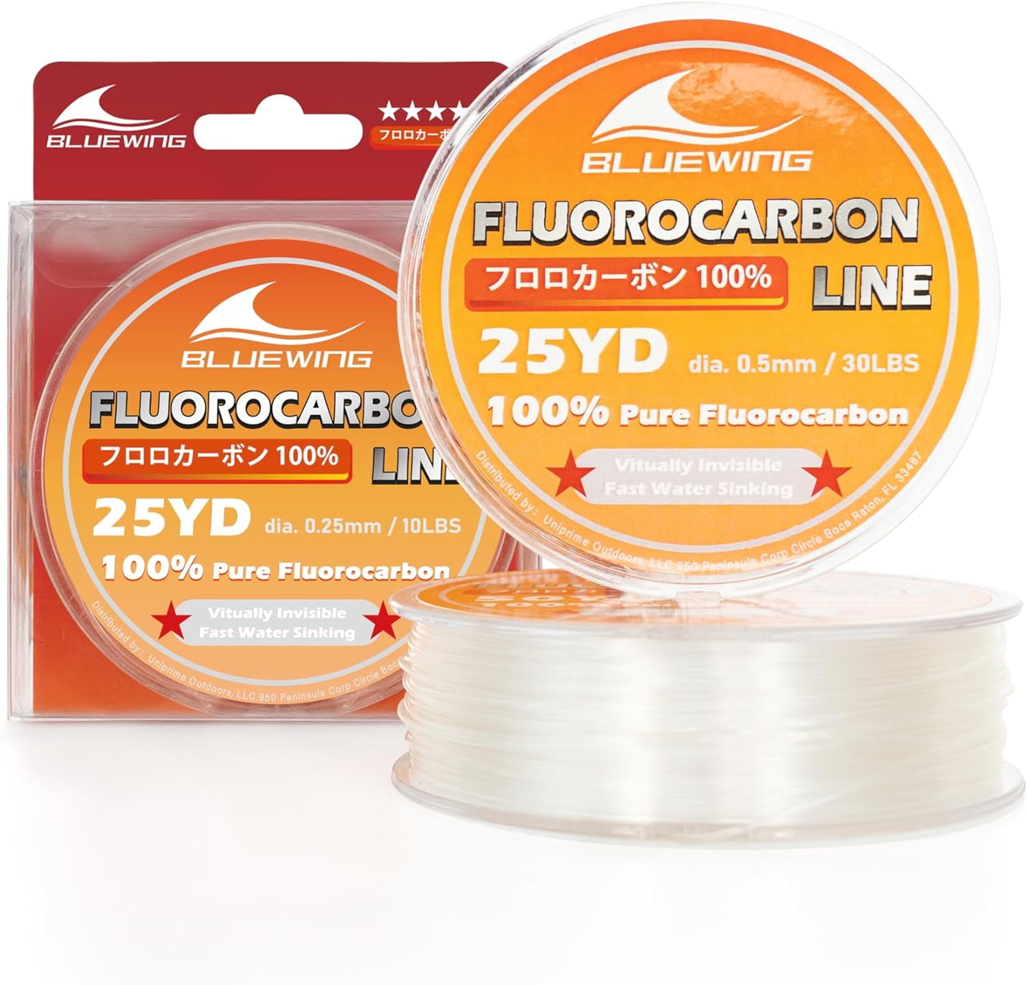 BLUEWING 100% Pure Fluorocarbon Fishing Line 50yd 60lb Fishing Fluorocarbon Leader Line Clear Thin Diameter Fishing String for Freshwater and Saltwater Fishing