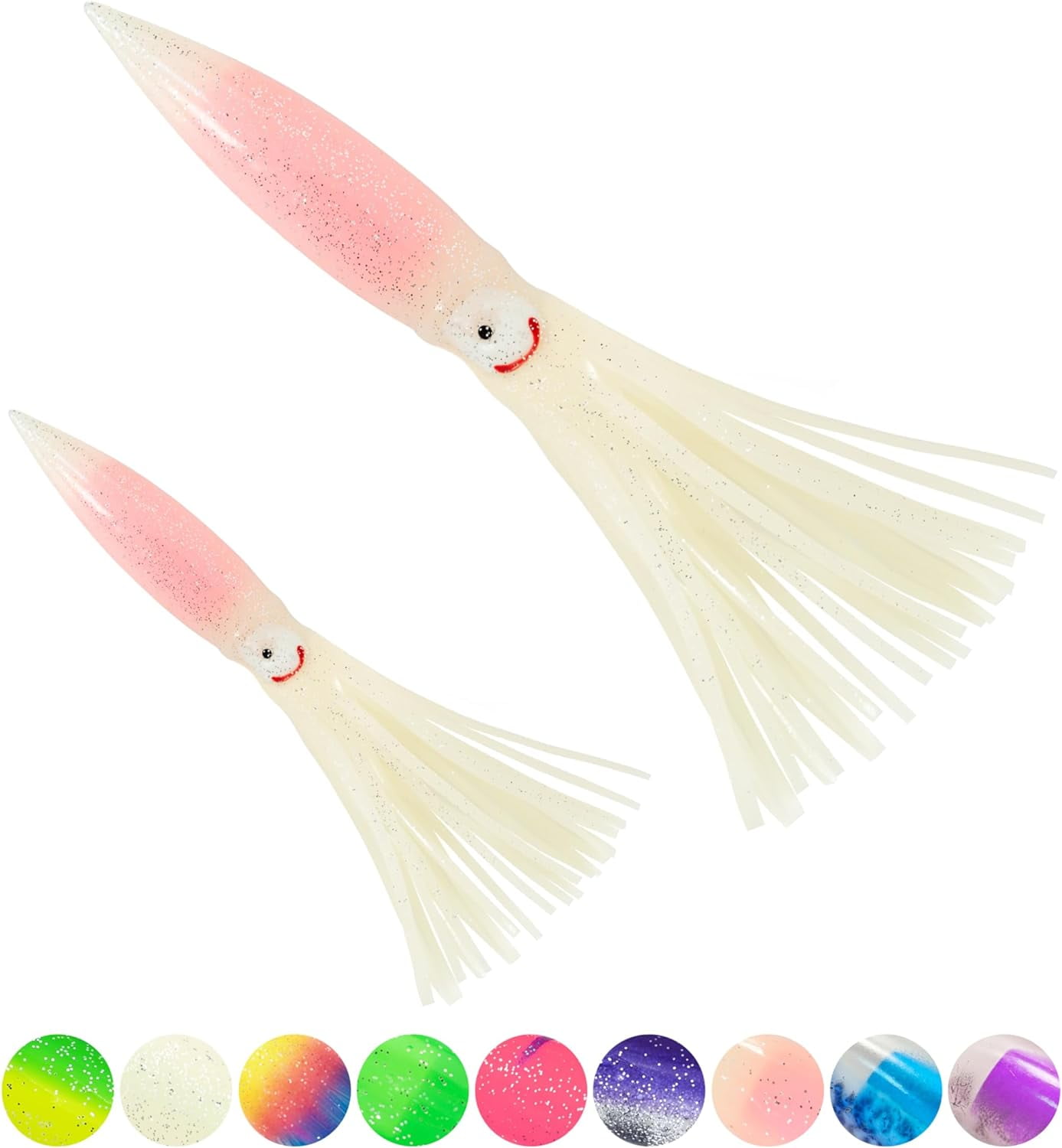 BLUEWING 10pcs Trolling Squid Skirts Fishing Saltwater with Float Inside Squid  Lures Fishing Saltwater Octopus Skirt for Tuna, Mahi, Marlin, Big Game Fish  Luminous 6in 