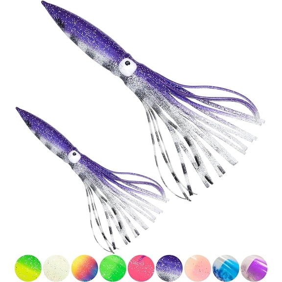 BLUEWING 10pcs Trolling Squid Skirts Fishing Saltwater with Float Inside Squid Lures Fishing Saltwater Octopus Skirt for Tuna, Mahi, Marlin, Big Game Fish Purple 6in