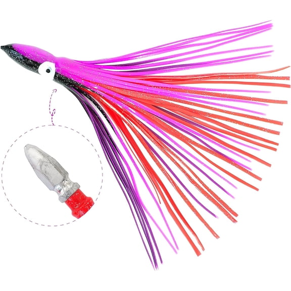 BLUEWING 12in Weighted Squid Trolling Lure with Lead Head 1pc Octopus Squid Skirts Soft Double Skirted Squid Lure for Saltwater Fishing, 10oz