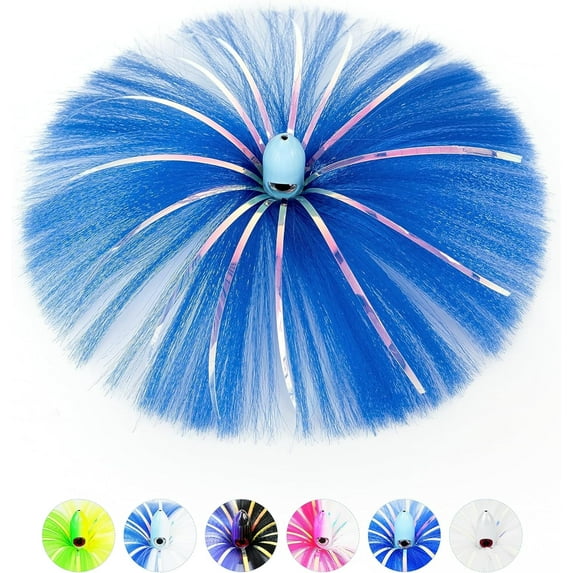 BLUEWING 2oz Sea Witch Lure with Lead Head Saltwater Fishing Lures Big Game Trolling Lure Ballyhoo Trolling Skirt for Tuna, Wahoo, Sailfish, Mahi Mahi, Blue