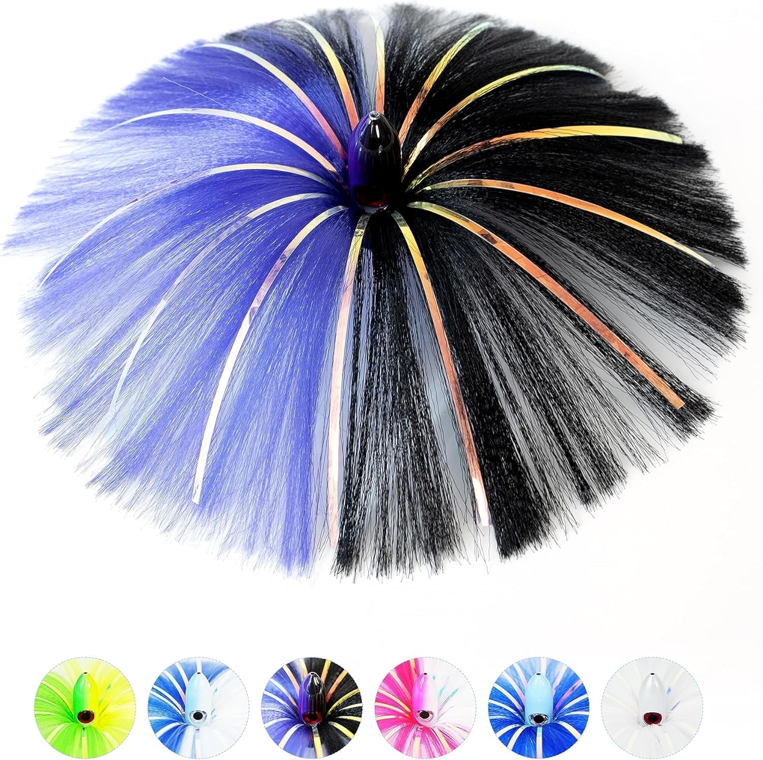 BLUEWING 2oz Trolling Witch Lure with Lead Head Saltwater Fishing Lures Big Game Trolling Lure Ballyhoo Trolling Skirt for Tuna, Wahoo, Sailfish, Mahi Mahi, Black/Purple
