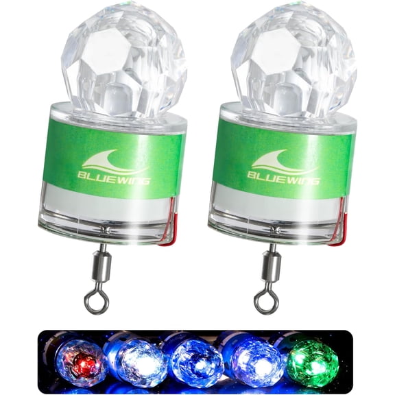 BLUEWING 2pcs Club Deep Drop Light Diamond Fishing Light Water Activate LED Swordfish Light Underwater Fishing Flasher Lamp, Green