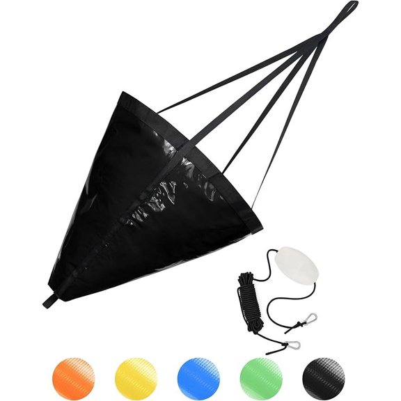 BLUEWING 32" Drift Sock Sea Anchors with Buoy Ball Float Leash 840D Nylon Parachute Drift Anchor Fishing Drogue for Marine Boat/Jet Ski/Sail Boat Black