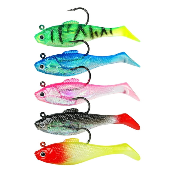 BLUEWING 3in 5 Pack Swim Shad Variety Fishing Lures Soft Paddle Tail Weighted Swimbaits with High-Carbon Steel Hook and Built-in Lead Weights Bass Lures