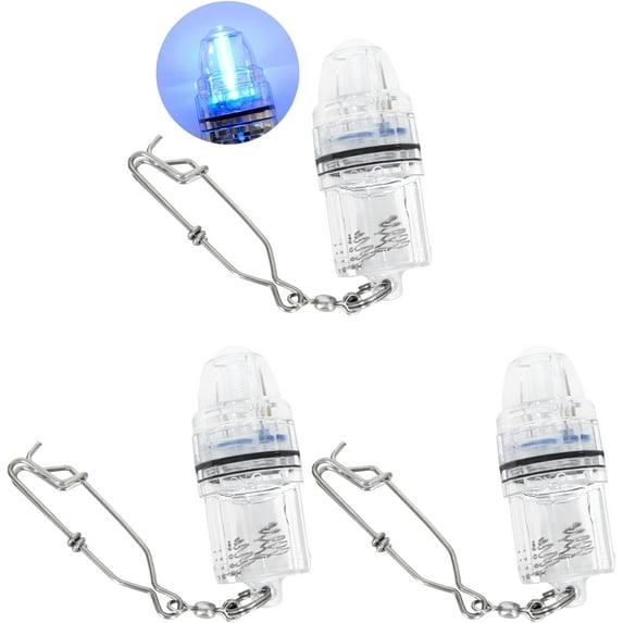 BLUEWING 3pcs Fishing Deep Drop Light with Stainless Steel Swivel and Clip Deep Sea Fishing Light 2000 ft Underwater Fish Attracting Lamp for Swordfish, Tuna, Grouper, 4.3", Blue