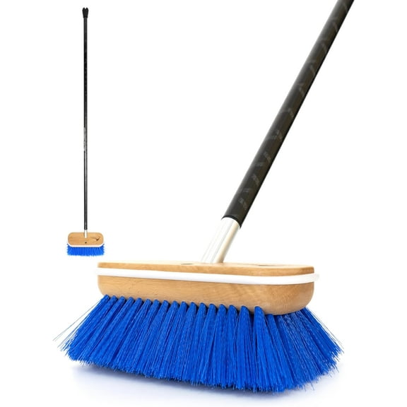 BLUEWING 4ft Heavy Duty Deck Brush Boat Brush with Carbon Fiber Long Handle and Medium Bristle Scrubbing Washing Brush Outdoor Boat Cleaning Brush Tools Blue