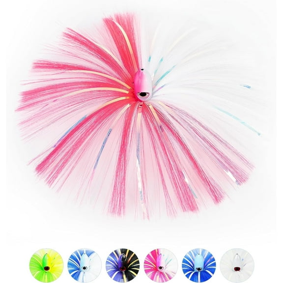 BLUEWING 4oz Trolling Witch Lure with Lead Head Saltwater Fishing Lures Big Game Trolling Lure Ballyhoo Trolling Skirt for Tuna, Wahoo, Sailfish, Mahi Mahi, Pink/White