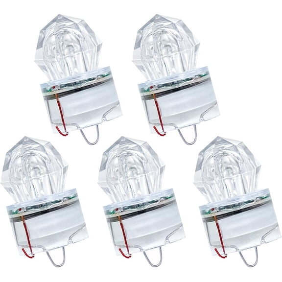 BLUEWING 5 Pack LED Deep Drop Lights Diamond Fishing Lights Underwater Flasher Water Activate LED Lighted Fishing Lures Fishing Flashers for Swordfish, Tilefish, Halibut, Tuna, Grouper, White