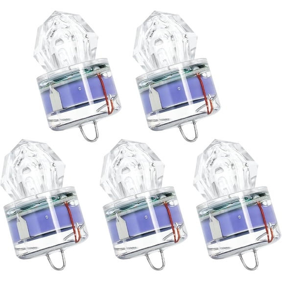 BLUEWING 5 Pack LED Deep Drop Lights Diamond Fishing Lights Underwater Flasher Water Activate LED Lighted Fishing Lures Fishing Flashers for Swordfish, Tilefish, Halibut, Tuna, Grouper, Purple