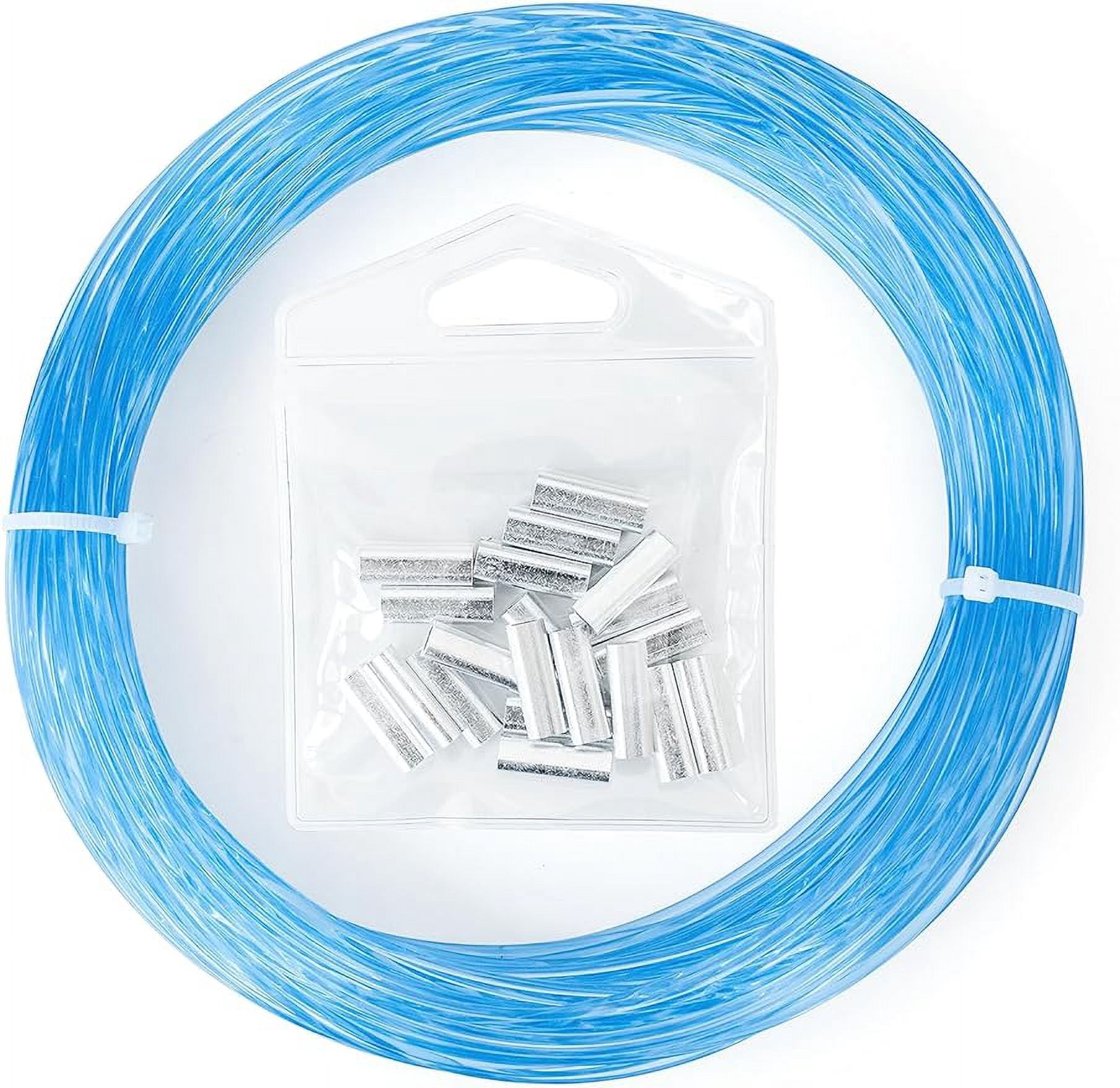 BLUEWING 50yd Outrigger Line Rigging Kit Mono with 20pcs Aluminum Sleeve Crimps and 400LB Test Monofilament Fishing Line, Blue