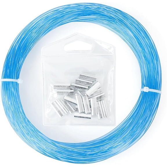 BLUEWING 50yd Outrigger Line Rigging Kit Mono with 20pcs Aluminum Sleeve Crimps and 400LB Test Monofilament Fishing Line, Blue
