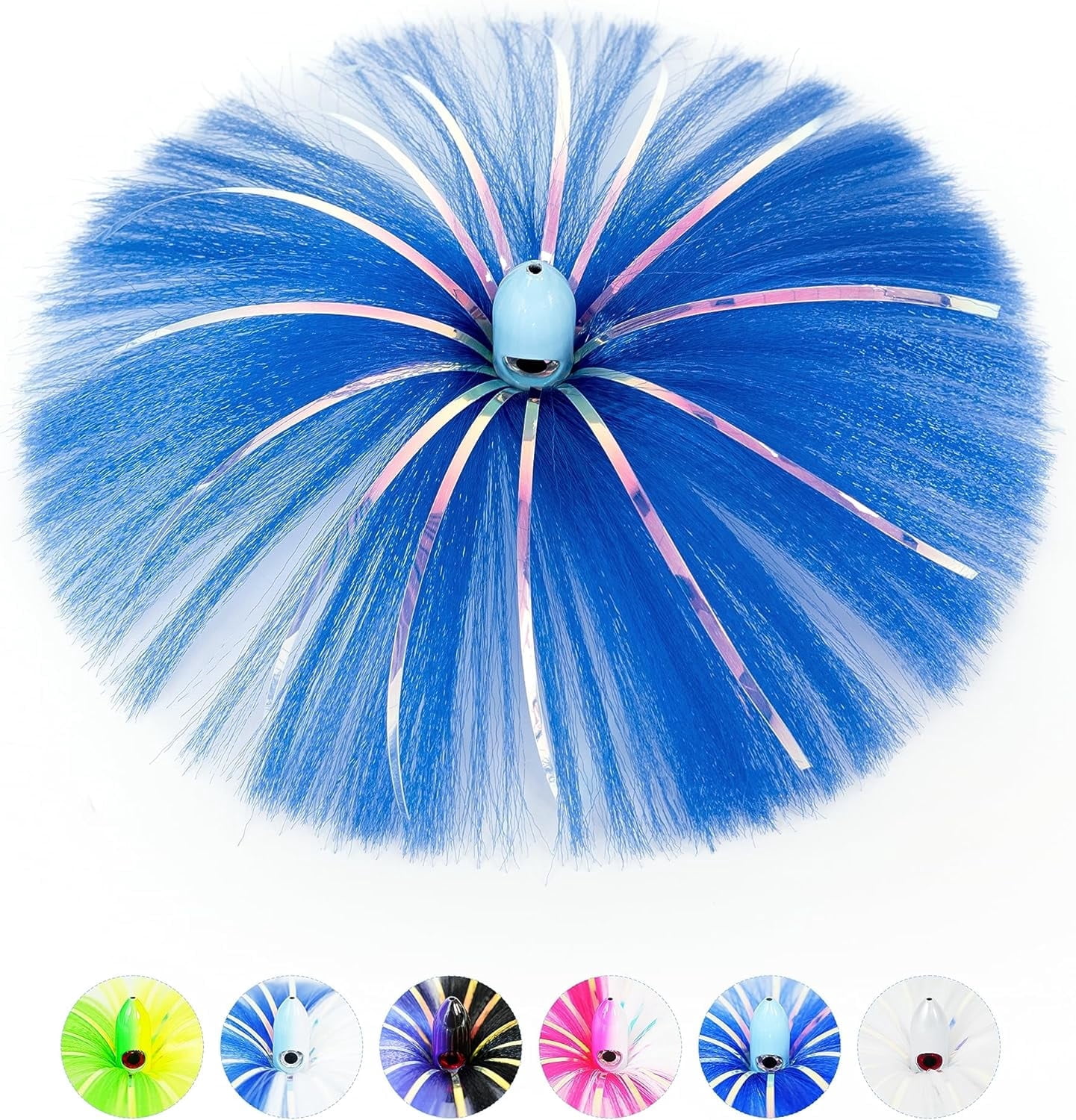 BLUEWING 6oz Sea Witch Lure with Lead Head Saltwater Fishing Lures Big Game Trolling Lure Ballyhoo Trolling Skirt for Tuna, Wahoo, Sailfish, Mahi Mahi, Blue