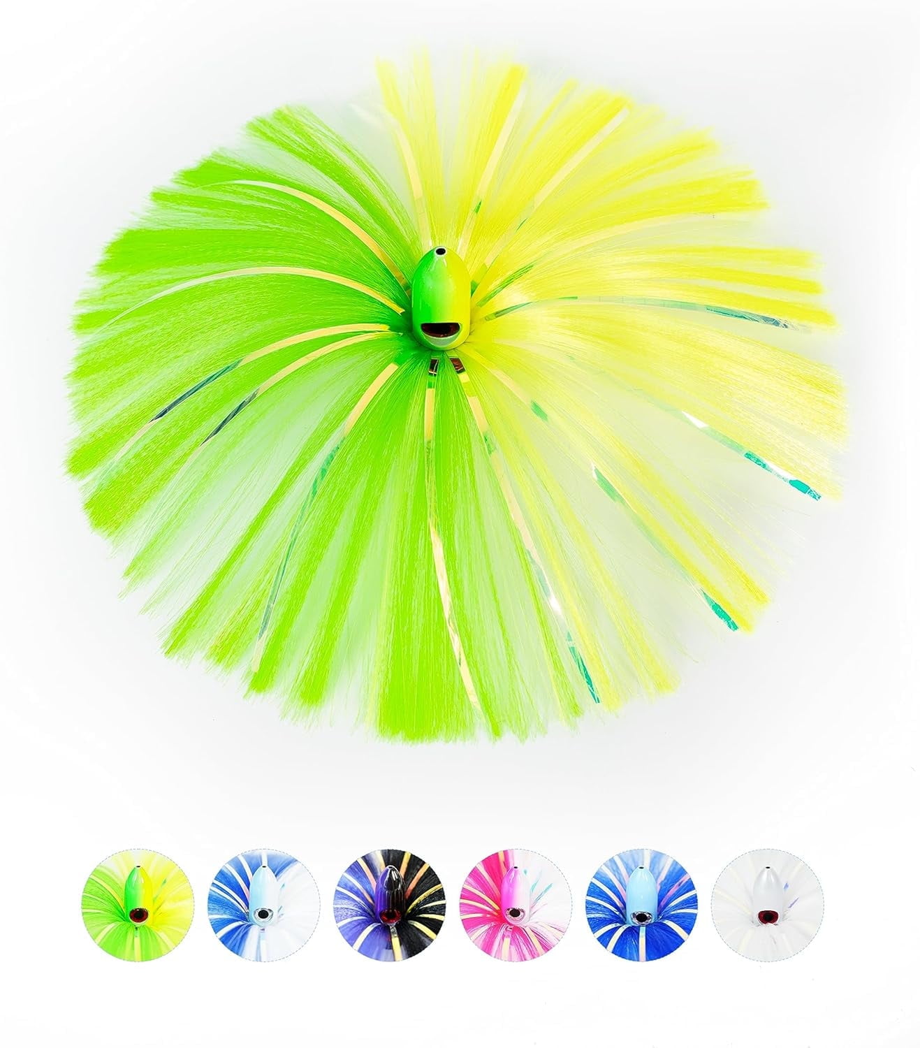 BLUEWING 6oz Trolling Witch Lure with Lead Head Saltwater Fishing Lures Big Game Trolling Lure Ballyhoo Trolling Skirt for Tuna, Wahoo, Sailfish, Mahi Mahi, Green/Yellow
