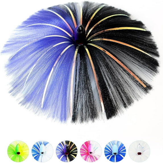 BLUEWING 8oz Trolling Witch Lure with Lead Head Saltwater Fishing Lures Big Game Trolling Lure Ballyhoo Trolling Skirt for Tuna, Wahoo, Sailfish, Mahi Mahi, Black/Purple