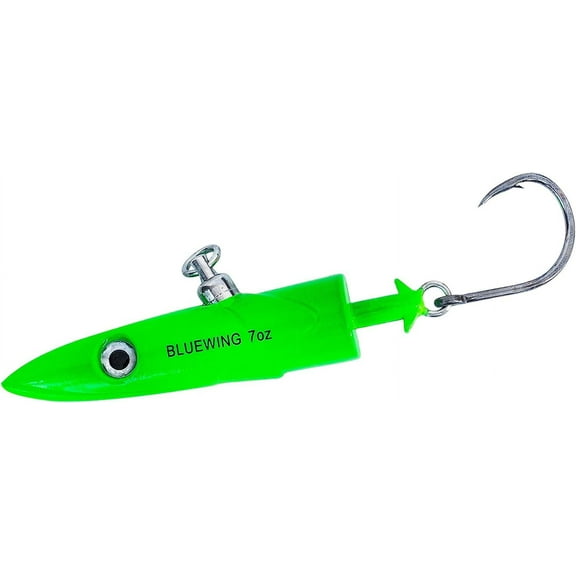 BLUEWING Big Game Jig Head with High Strength Stainless Steel Ball Bearing Swivel and High Carbon Steel Hook 1pc Saltwater Fishing Lures Lead Head Fishing Jig, Green 2oz