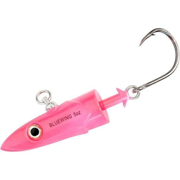 BLUEWING Big Game Jig Head with High Strength Stainless Steel Ball Bearing Swivel and High Carbon Steel Hook 1pc Saltwater Fishing Lures Lead Head Fishing Jig, Pink 2oz