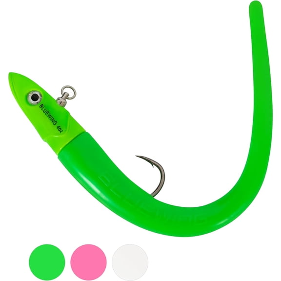 BLUEWING Big Game Swimming Jig with Jig Head, High Carbon Steel Swing Hook and Replacement Tail Big Game Fishing Lures for Saltwater Fishing 3oz-6in Green