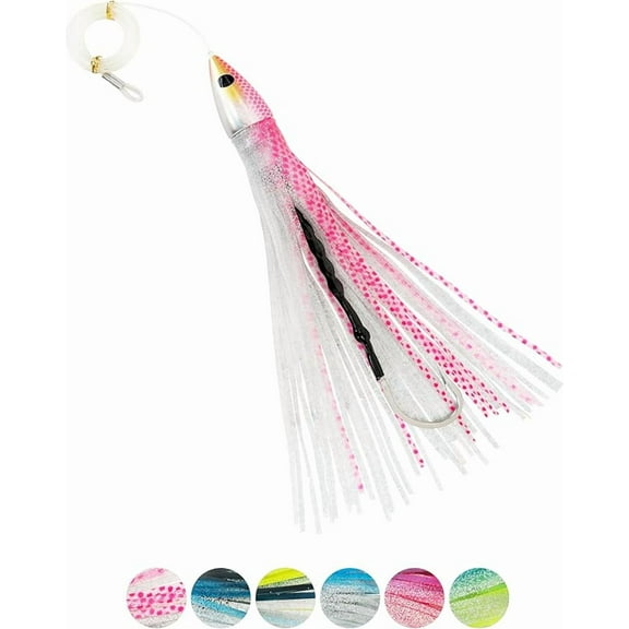 BLUEWING Big Game Trolling Lure 14.5in Ocean Candy Fishing Lures Saltwater Teaser with Mono Fishing Line and Stainless Steel Fishing Hook for Wahoo Tuna Marlin Mahi Mahi C1