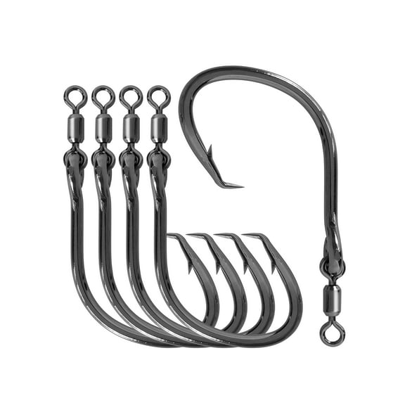 BLUEWING Bluefin Big Game Offset Circle Swivel Hook High Carbon Steel Fishing Hooks with Stainless Steel Swivel Heavy Duty Extra Sharp Circle Hooks for Saltwater Fishing 6/0 - 5pcs