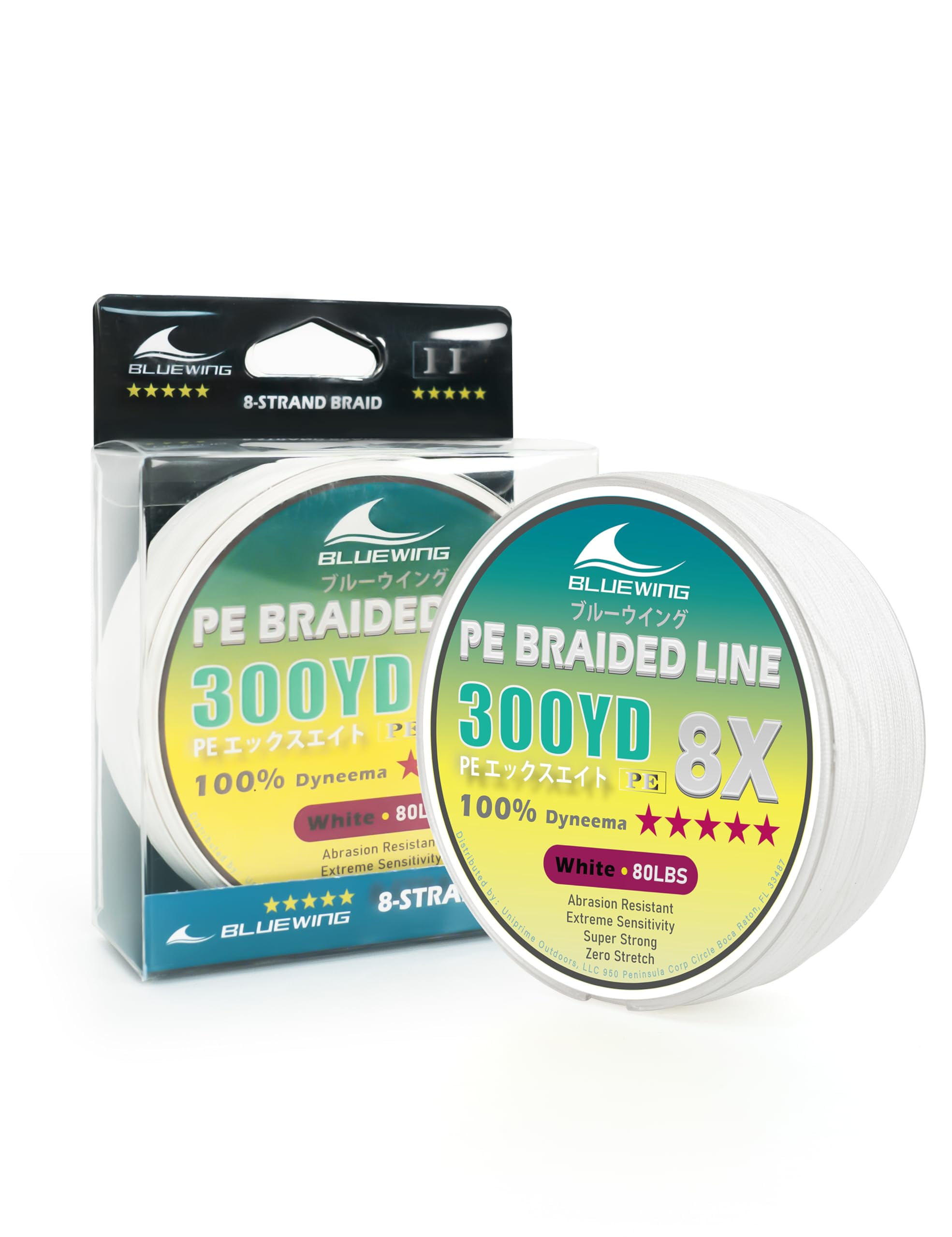 BLUEWING Braided Fishing Line 8 Strands, 300yd 65LB PE Braid