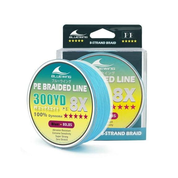 BLUEWING Braided Fishing Line 8 Strands PE Braid Fishing Lines Thin Diameter & Abrasion Resistant Fishing String for Saltwater Fishing 65LBS 300YD Blue