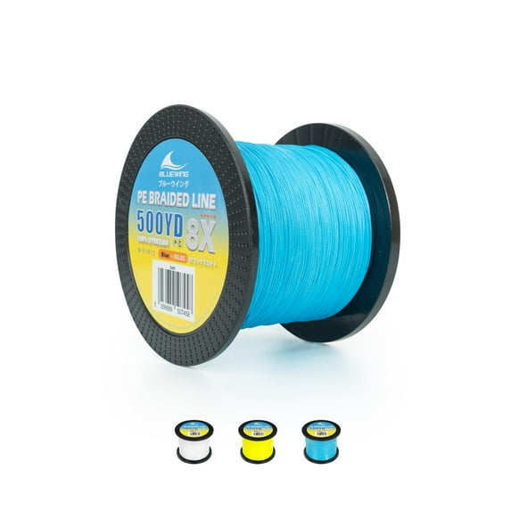 BLUEWING Braided Fishing Line 8 Strands PE Braid Fishing Lines Thin Diameter & Abrasion Resistant Fishing String for Saltwater Fishing 40LBS 500YD Blue