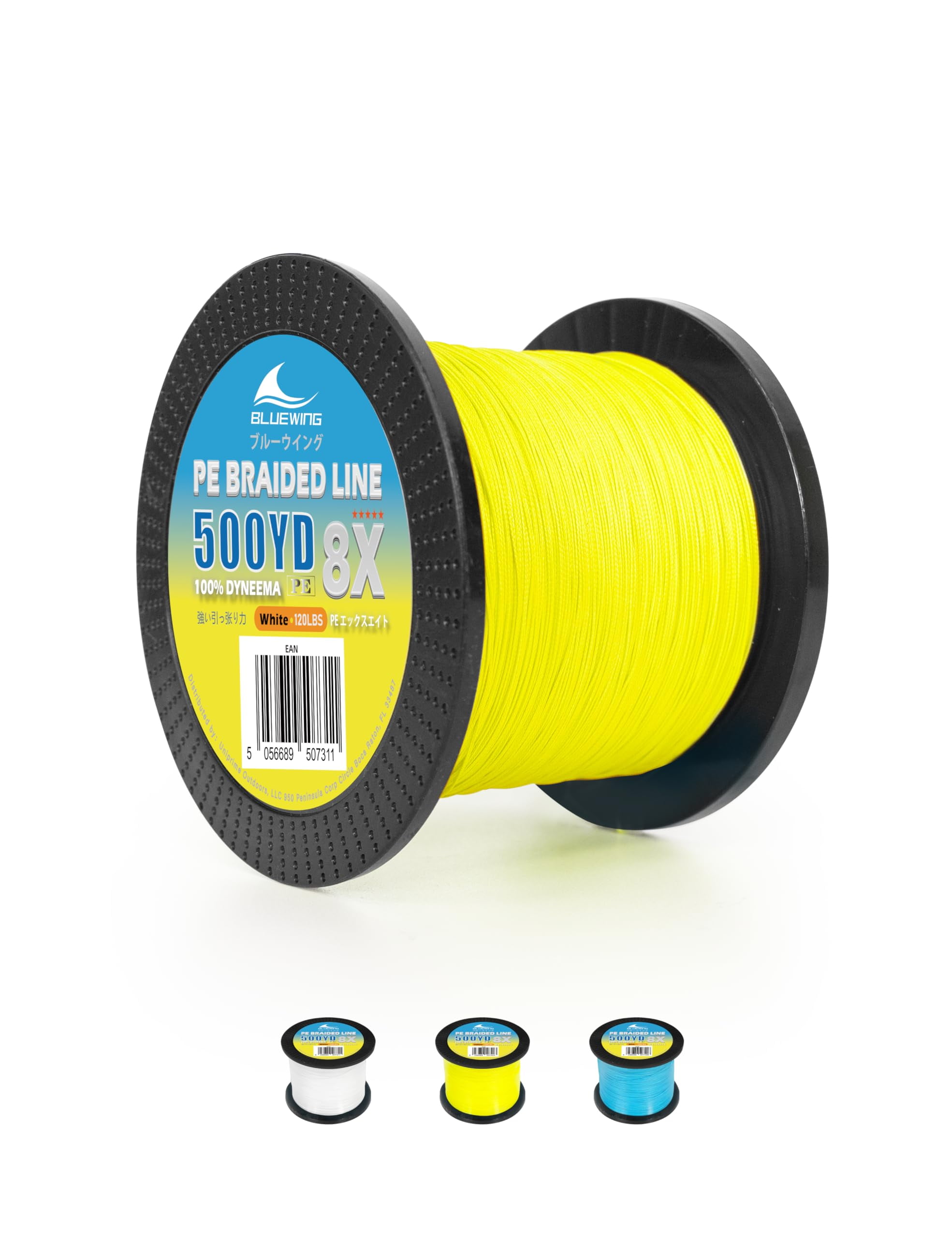 BLUEWING Braided Fishing Line 8 Strands PE Braid Fishing Lines Thin Diameter & Abrasion Resistant Fishing String for Saltwater Fishing 100LBS 500YD Yellow