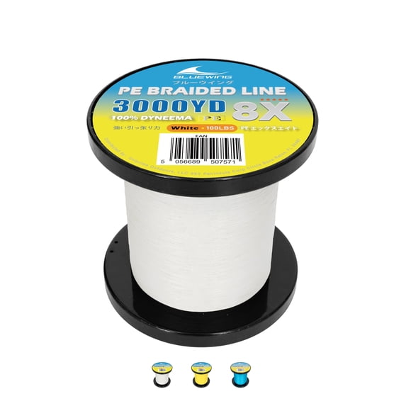 BLUEWING Braided Fishing Line 8 Strands PE Braid Fishing Lines Thin Diameter & Abrasion Resistant Fishing String for Saltwater Fishing 20LBS 3000YD White