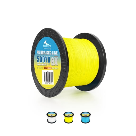 BLUEWING Braided Fishing Line 8 Strands PE Braid Fishing Lines Thin Diameter & Abrasion Resistant Fishing String for Saltwater Fishing 20LBS 500YD Yellow