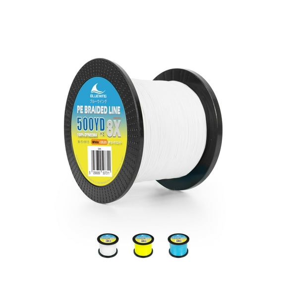 BLUEWING Braided Fishing Line 8 Strands PE Braid Fishing Lines Thin Diameter & Abrasion Resistant Fishing String for Saltwater Fishing 30LBS 500YD White