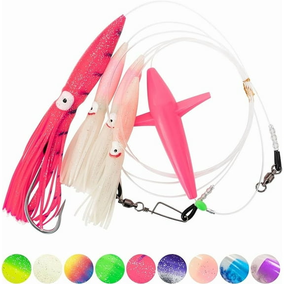 BLUEWING Daisy Chain Big Game Daisy Bird Bulb Squid Trolling Bird Tuna Lures Fishing Teasers for Marlin Sailfish Fishing Pink/Glow