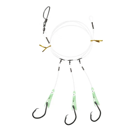 BLUEWING Deep Drop Fishing Rigs with Glow Squid Skirts and 3 Hooks 2/0