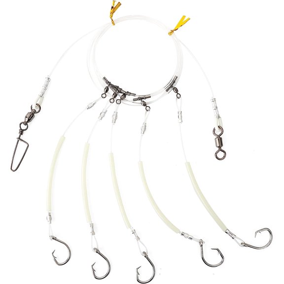 BLUEWING Deep Drop Rig with Glow Tubes 1pc Snapper, Tilefish Rig with stainless steel hooks, barrel swivel, chafe, 300lbs 5/0